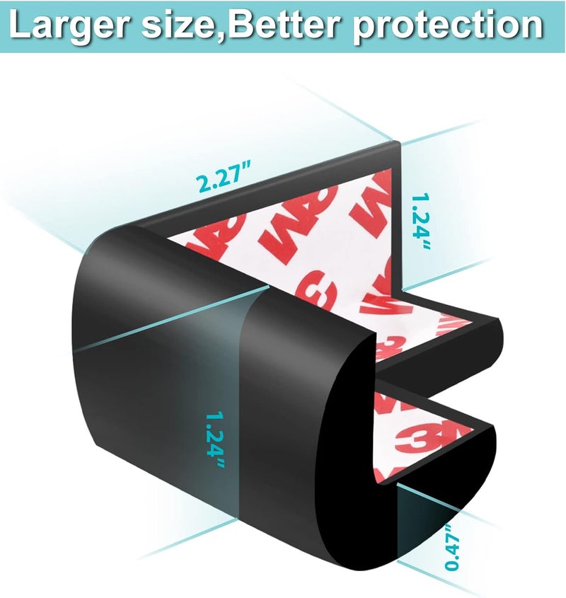 USfloatwishes 12 Pack Soft Corner Protector Baby Proofing Edge and Corner Guards, Safety Pre-Taped Rubber Foam Furniture Bumper for Fireplace, Table, Stair, Cabinet (Black) - Image 2